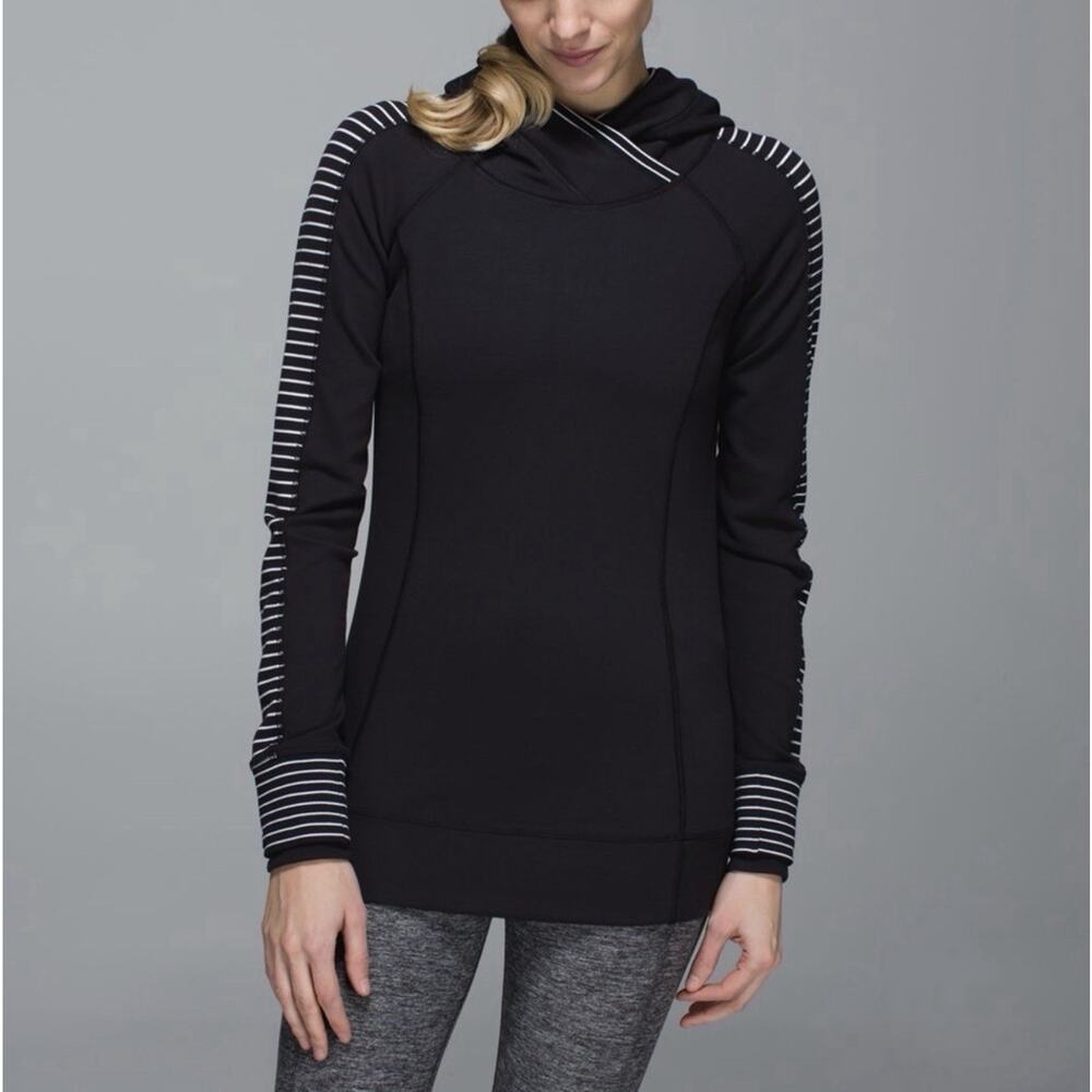 Lululemon Think Fast Hoodie In Parallel Black White 6 Athlesiure Run Hike Train